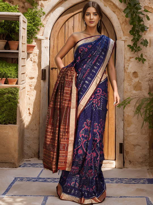 MIDNIGHT BLUE SAMBALPURI SILK SAREE